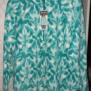 Eddie Bauer Teal and White Patterned Fleece Pullover Hoodie